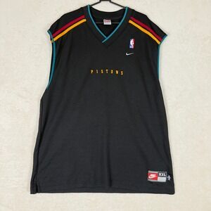 VTG Nike Detroit Pistons Basketball Jersey Black V Neck Sleeveless Mens XXL